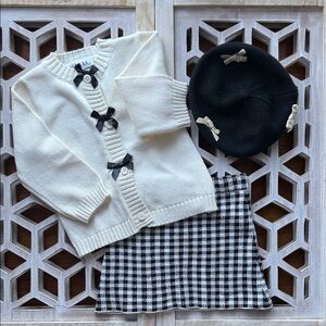 Nicole Miller 100% Cotton Cardigan Set with GAP Black Beret & Gingham Skirt